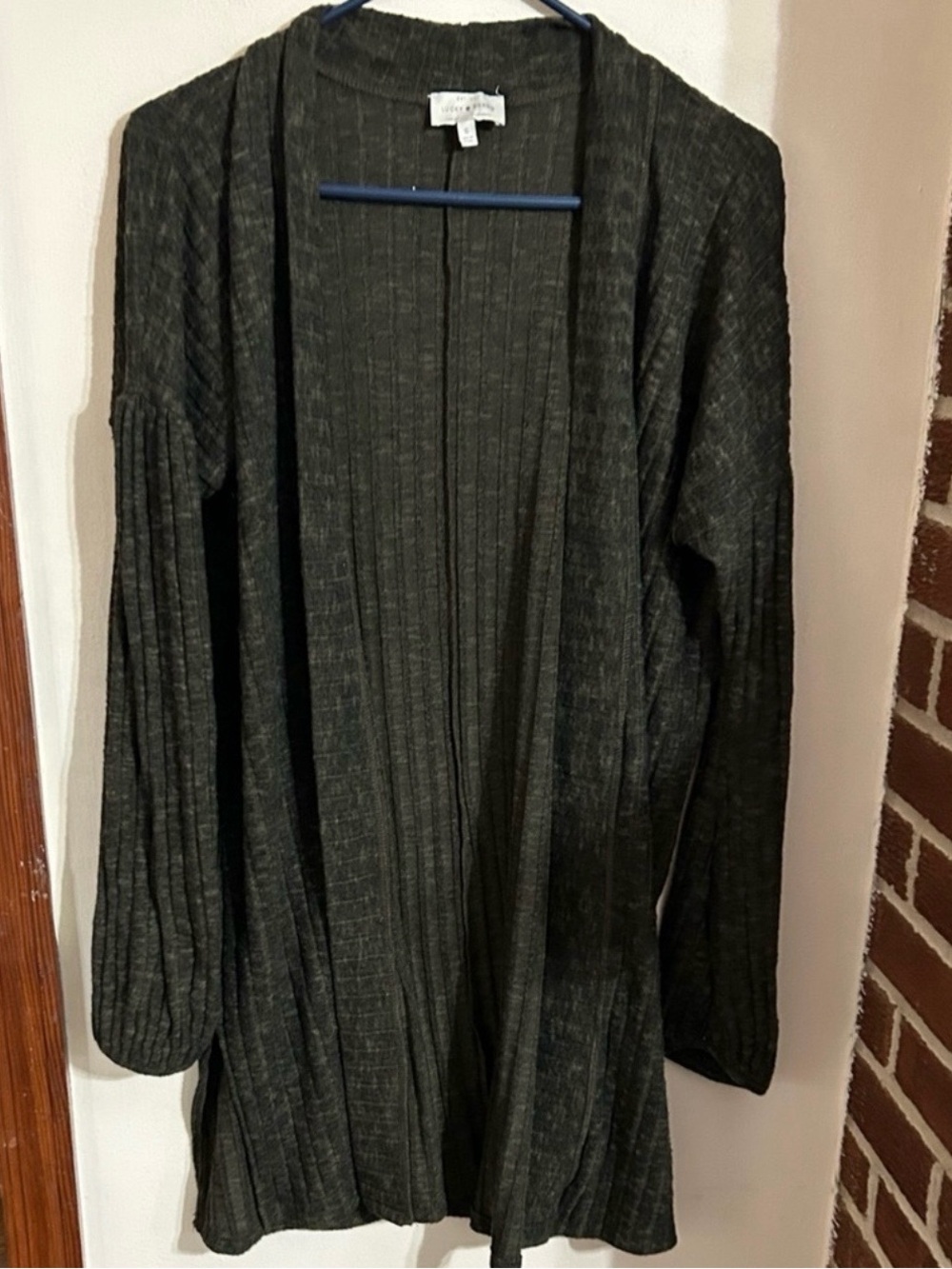 Lucky Size Small Brand Ribbed Open Cardigan in Charcoal